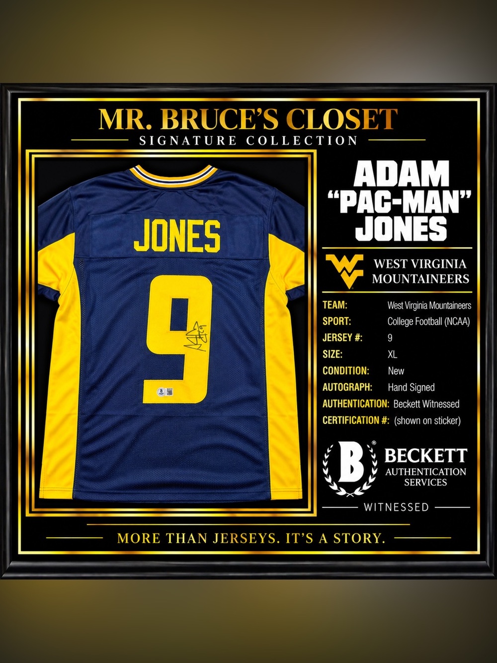 Adam Pacman Jones Signed West Virginia Mountaineers #9 Jersey Beckett Witnessed